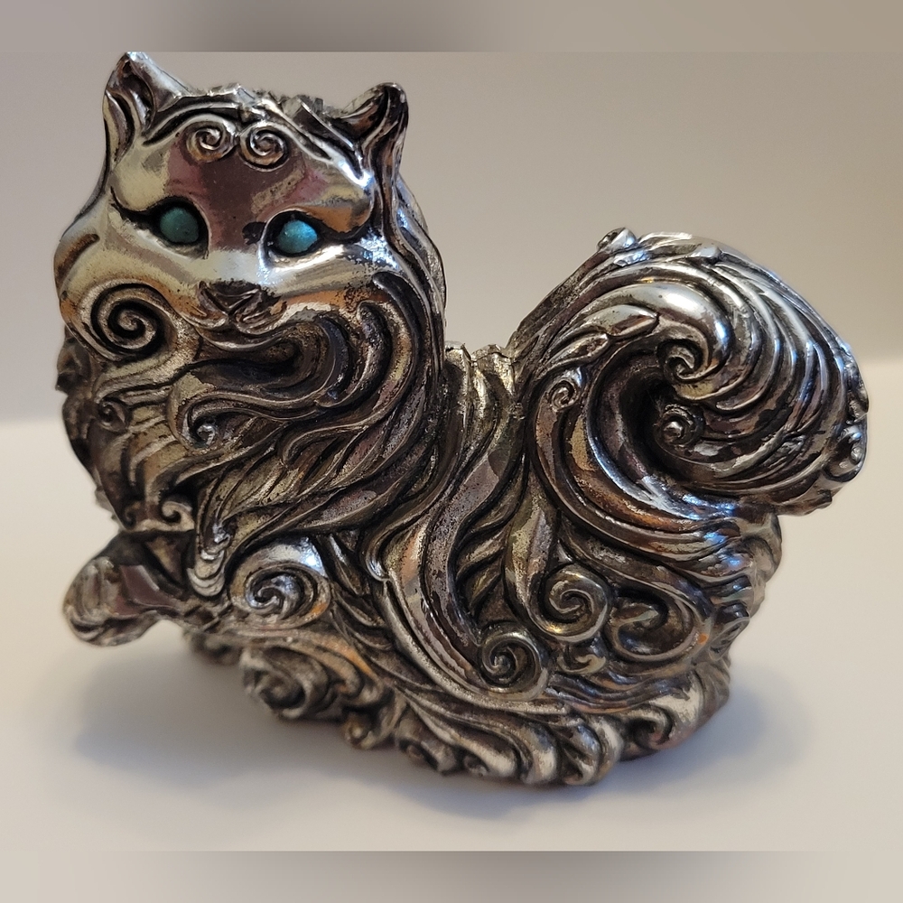 Vtg Franklin Mint Pewter Cat Aet Nouveau